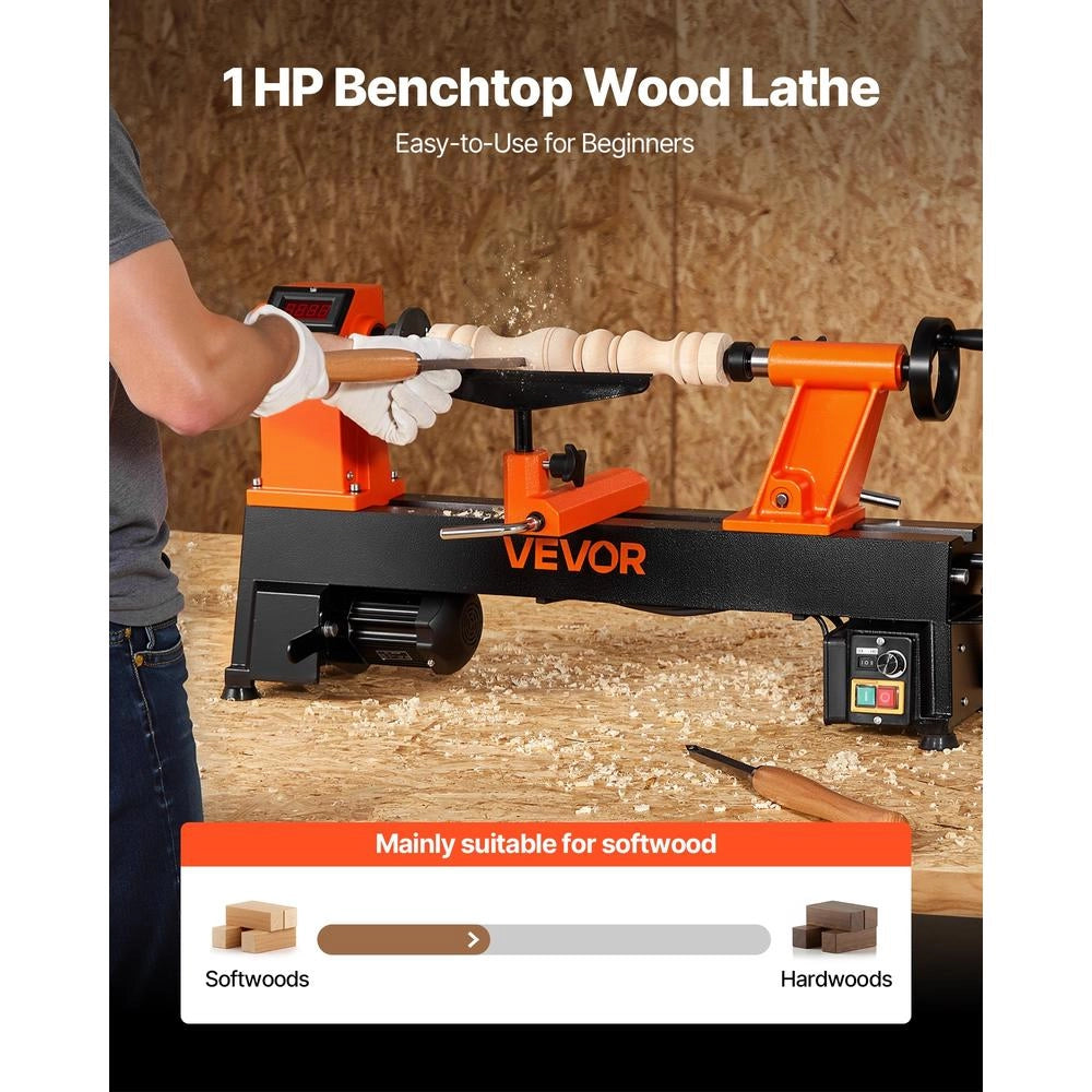 Tornio da Banco per Legno WL1218V in Ghisa 750W Velocita Variabile 304x465 mm per Fai da Te Officina
