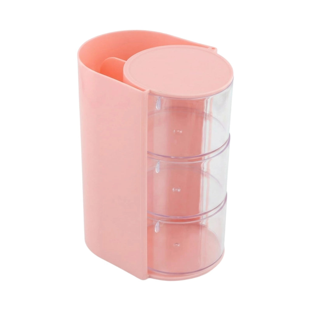 Organizzatore per accessori per capelli, 3 livelli, girevole a 180°, trasparente, rosa