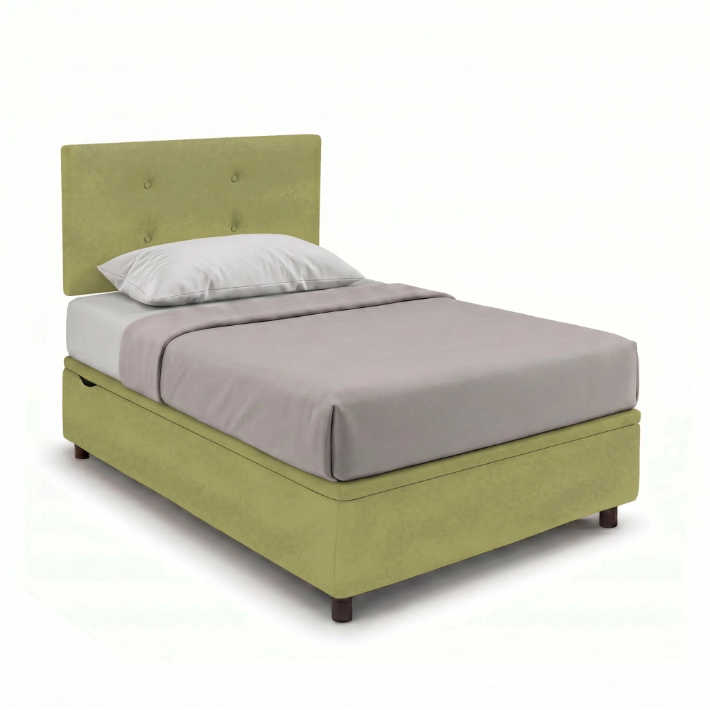 Letto Singolo Contenitore Imbottito 80x200 cm Microfibra Tè Verde BoxMax Testata Button