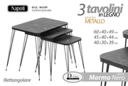 Set 3 tavolini in metallo effetto marmo nero