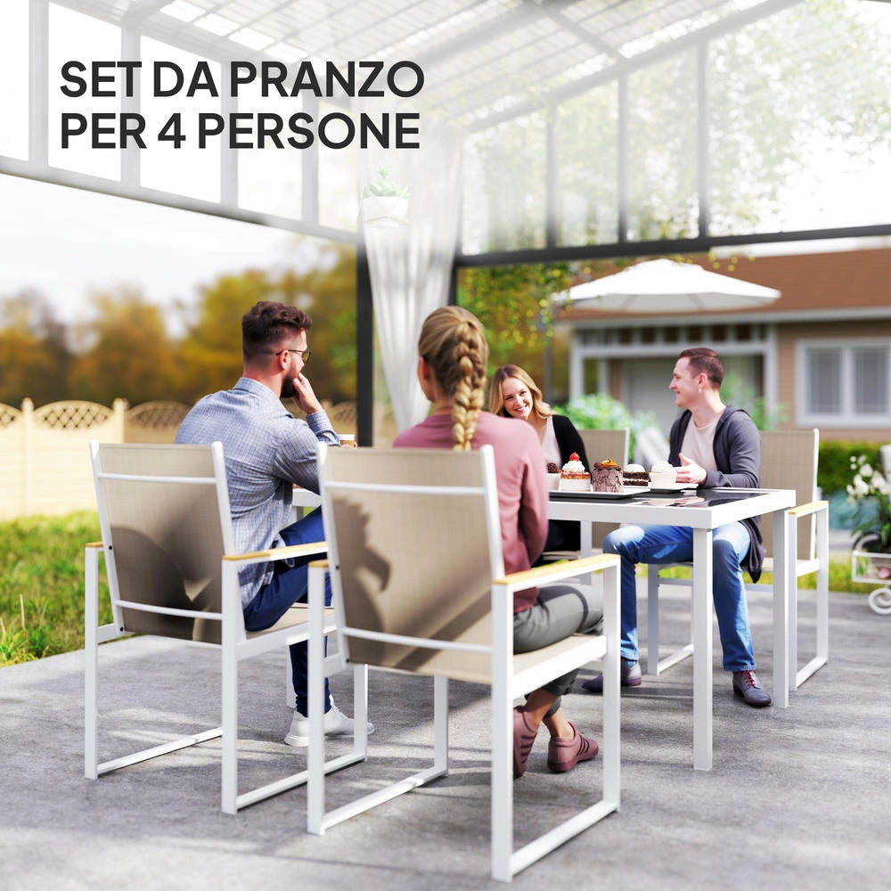 Set da Pranzo da Giardino con Tavolo Rettangolare in Vetro e 4 Sedie con Braccioli, Robusto per Esterno e Terrazzo, Multicolore