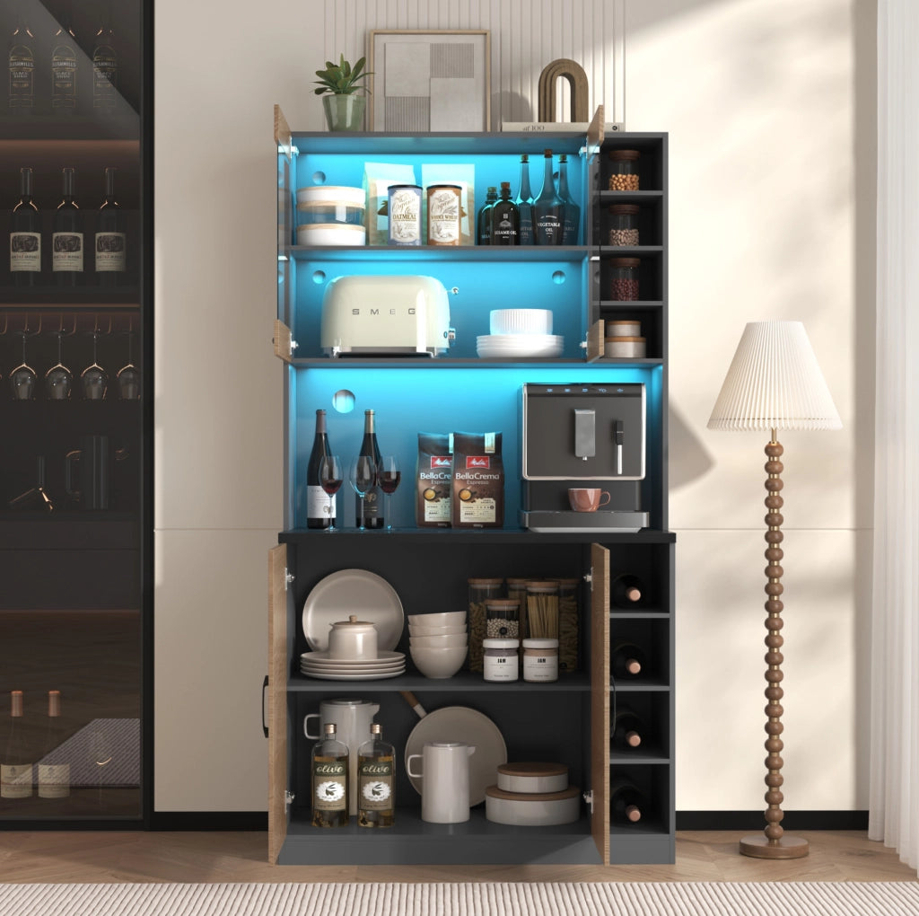 Mobile da cucina 100x47x187 cm con LED; ripiani regolabili e passacavi; grigio