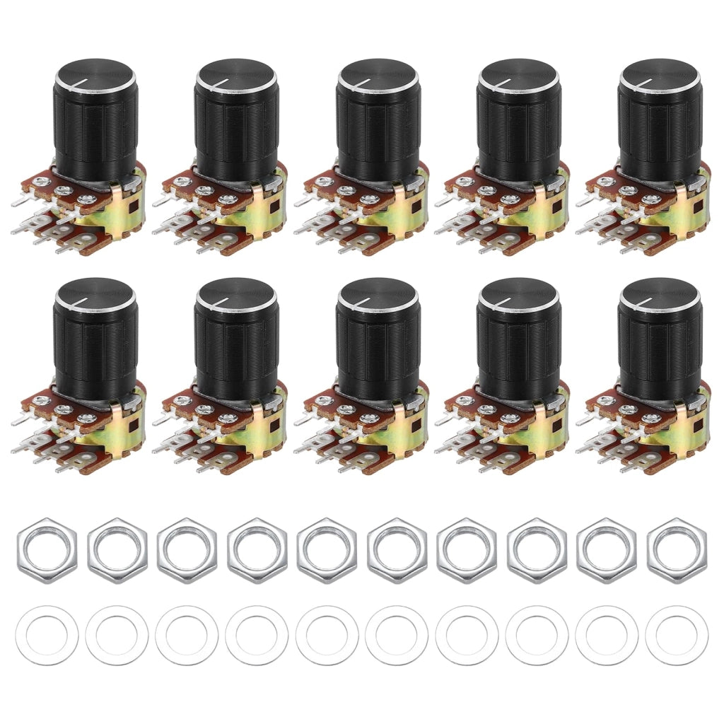Set di 10 potenziometri WH148 B500K, con 6 pin, a doppia conicità