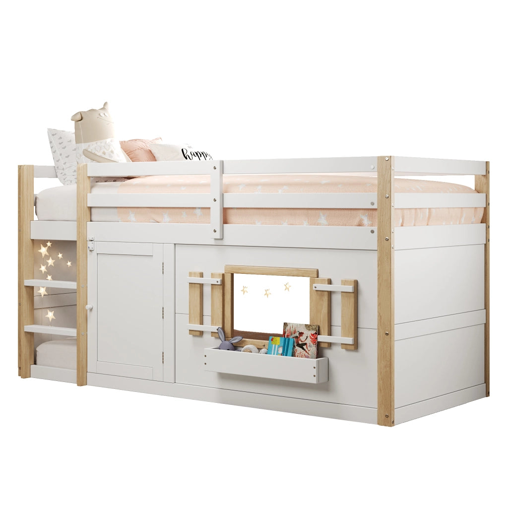 Letto a soppalco bambini 90x200 bianco con scaletta