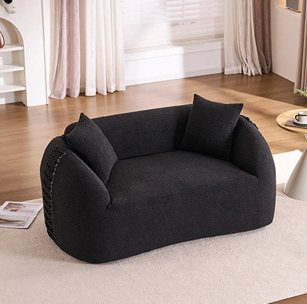 Divano 2 posti curvo in ciniglia nero 155x90x67 cm senza montaggio
