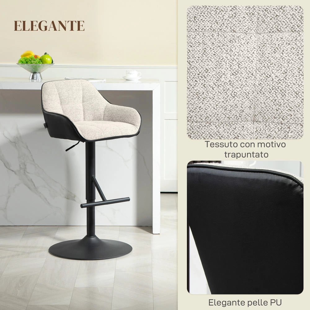 Sgabelli da Bar Cucina Set 2 Imbottiti con Schienale e Braccioli Regolabili 52.5x53x86.5-108 cm Grigio Chiaro e Nero