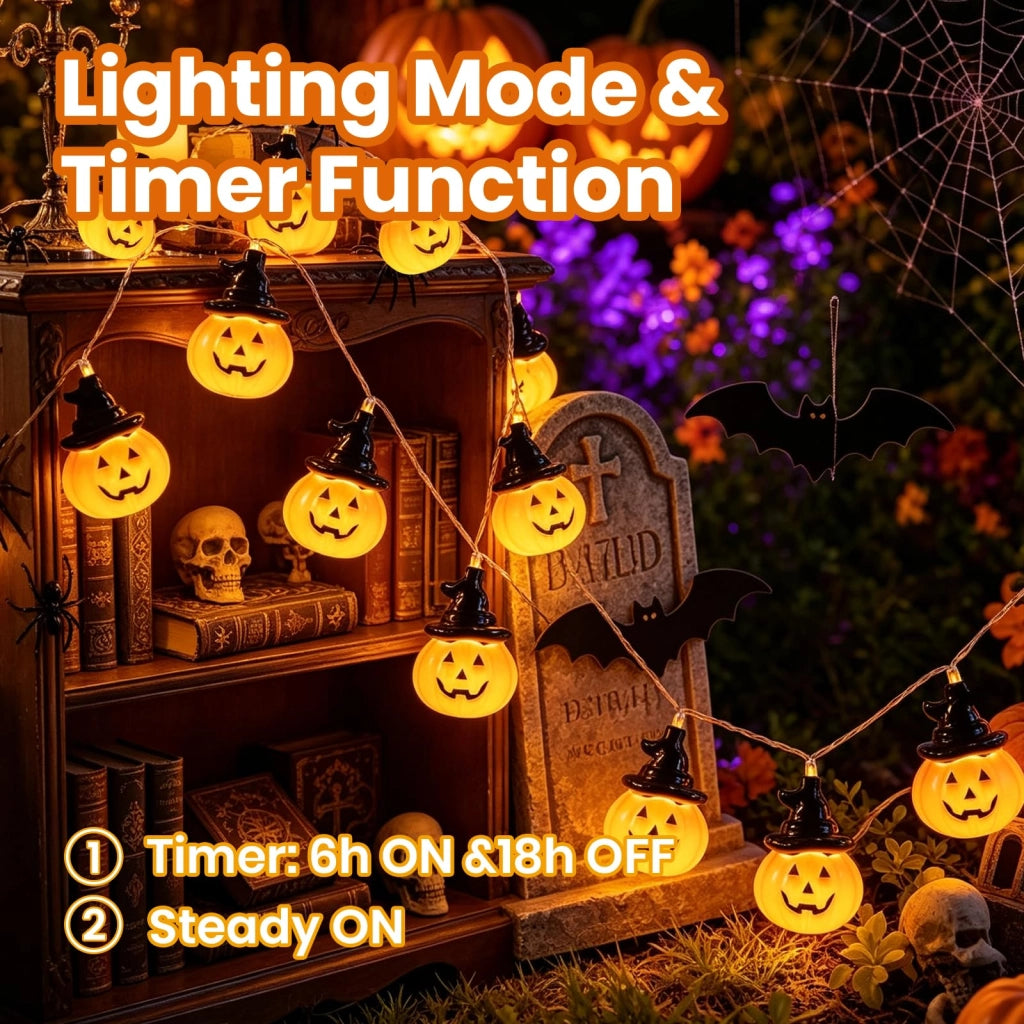 Catena luminosa a tema Halloween, lunghezza 2,3 metri, 20 LED, alimentazione a batteria, impermeabile