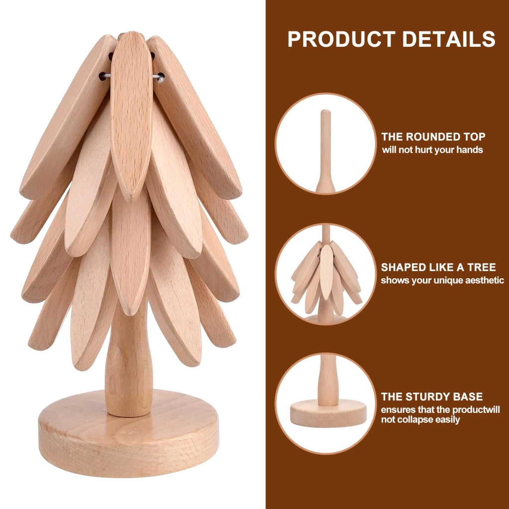 Set di 4 sottobicchieri in legno, forma a albero, pieghevoli, 20 cm, noce