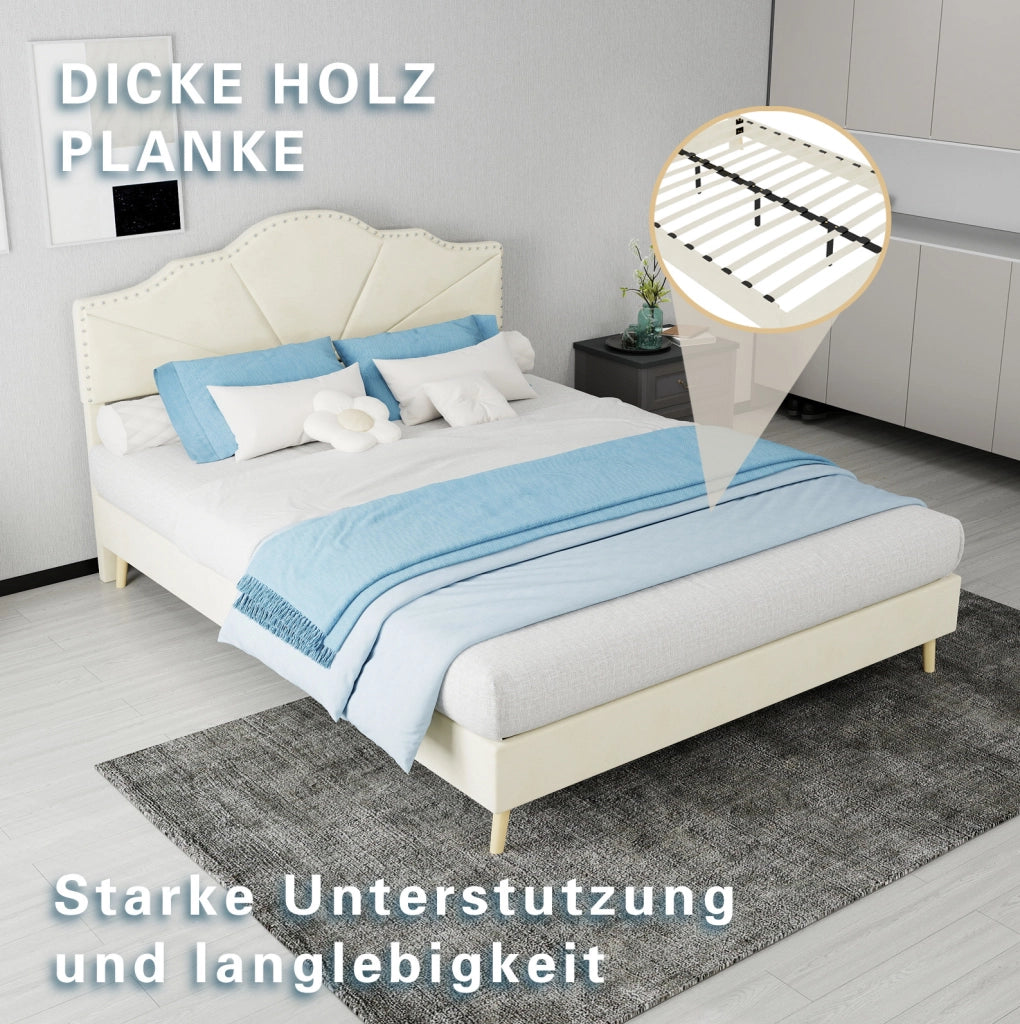 Letto imbottito beige 140 x 200 cm con materasso incluso