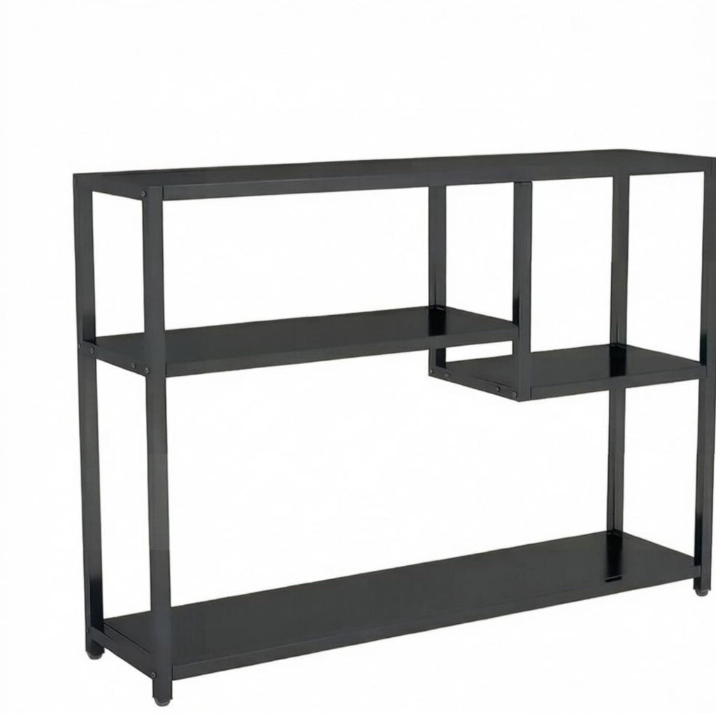 Consolle nera con ripiani aperti a 4 livelli, 110 x 30 x 85 cm