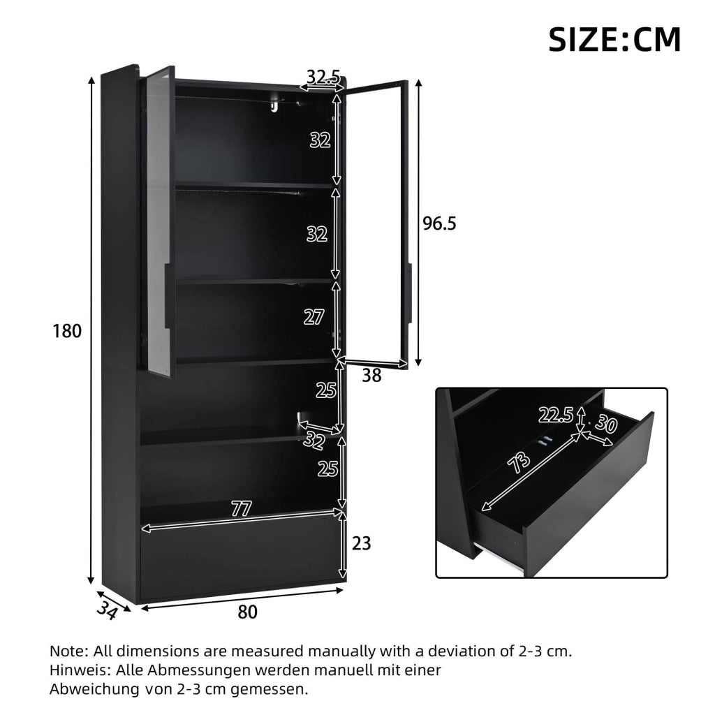 Letto contenitore 80x34 cm con LED; USB/Type-C; cassetti; MDF e glass; nero – SuerZaro