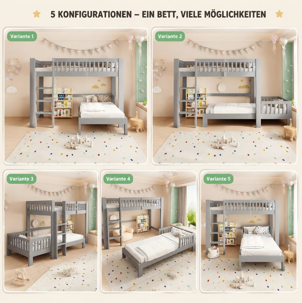 Set di due letti modulari per bambini 90 x 200 cm grigio