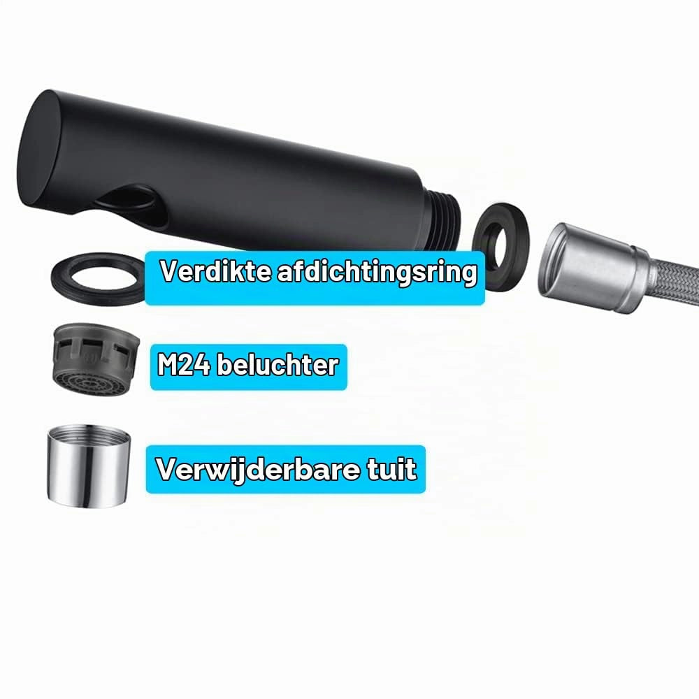 Miscelatore da cucina nero con doccetta estraibile, orientabile a 150°, monocomando, acciaio inox