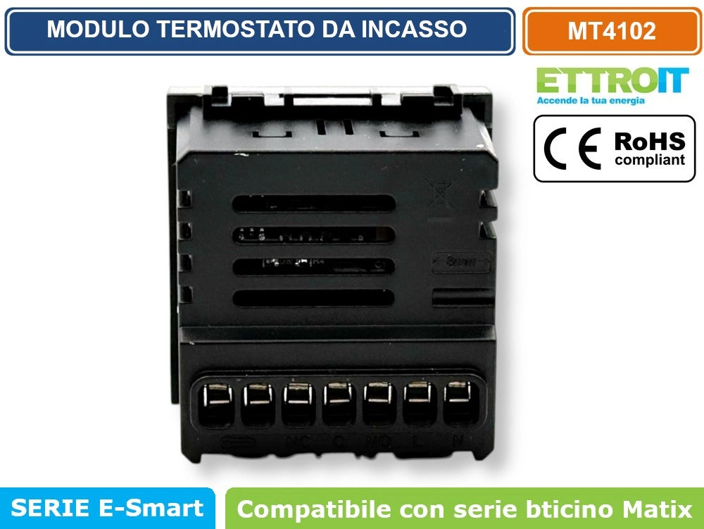 MODULO TERMOSTATO PROGRAMMABILE DA INCASSO 2P 240V DISPLAY TOUCH COMPATIBILE CON BTICINO SERIE MATIX - ETTROIT