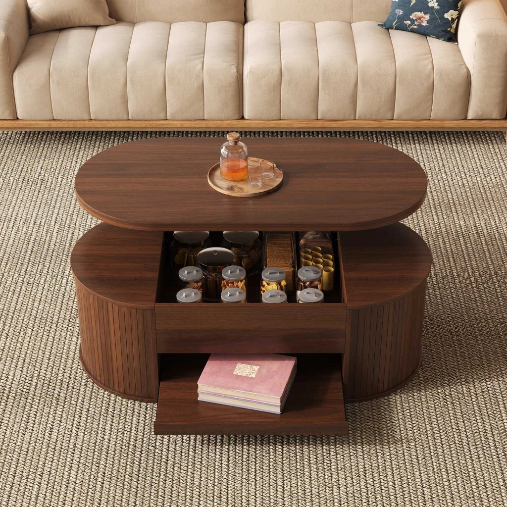Tavolino da salotto con estensibile; mdf; naturale noce