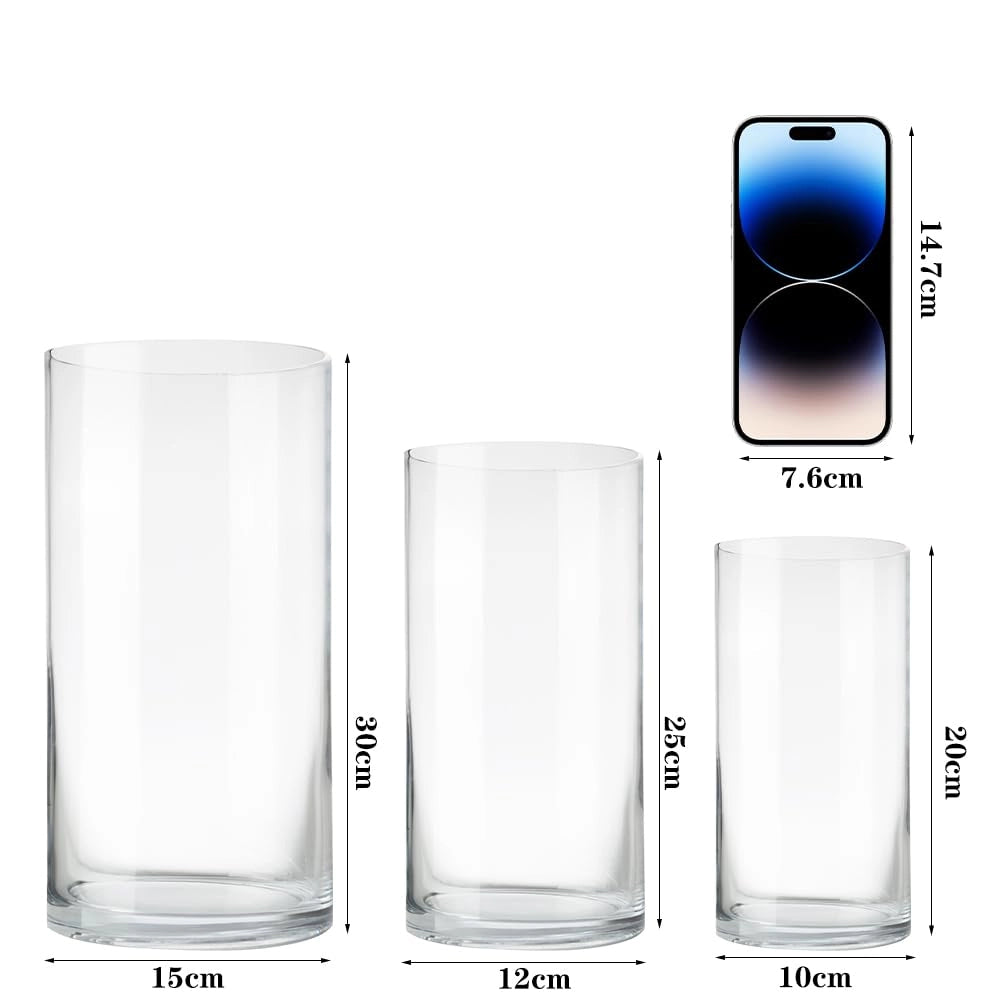 Vaso cilindrico in vetro, altezza 25 cm, trasparente, diametro 12 cm, design moderno