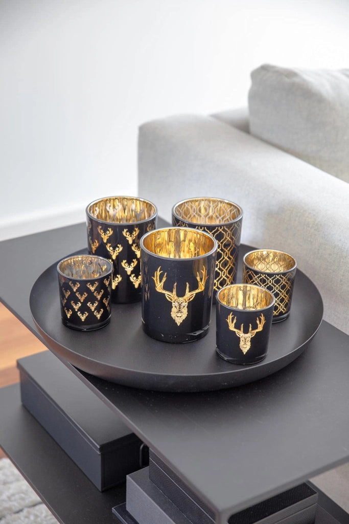 Porta candele Ben, diametro 10 cm, altezza 13 cm, nero, interno dorato