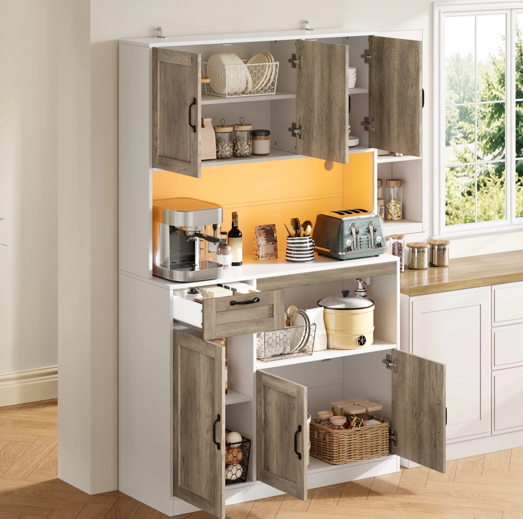 Credenza da cucina con LED RGB, prese USB e ripiani regolabili