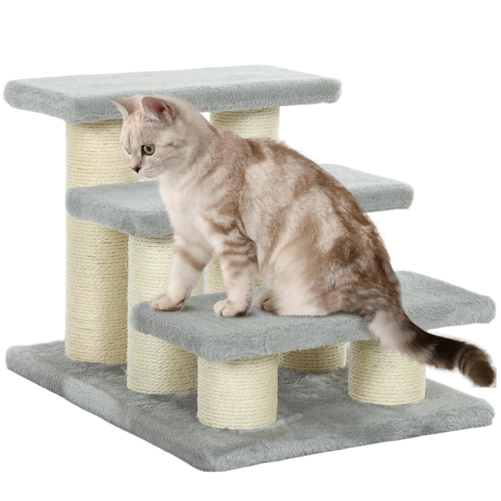 Scala per cani e gatti 3 gradini, plush grigio, per letto e divano, robusta e facile da usare, altezza 34 cm