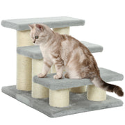 Scala per cani e gatti 3 gradini, plush grigio, per letto e divano, robusta e facile da usare, altezza 34 cm