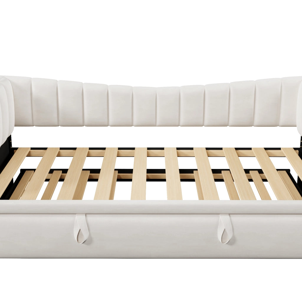 Letto singolo imbottito con letto estraibile regolabile in velluto bianco senza materasso