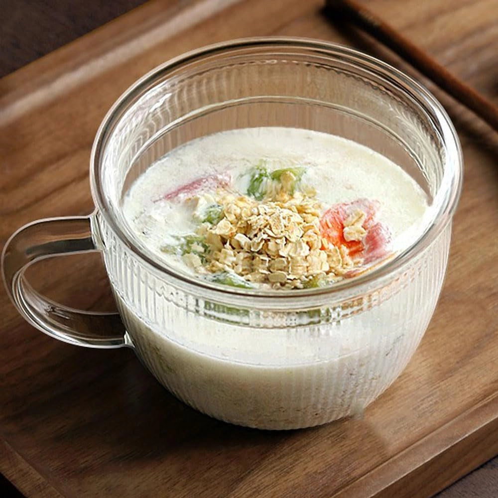 Ciotola per colazione in vetro rigato con coperchio, 500 ml