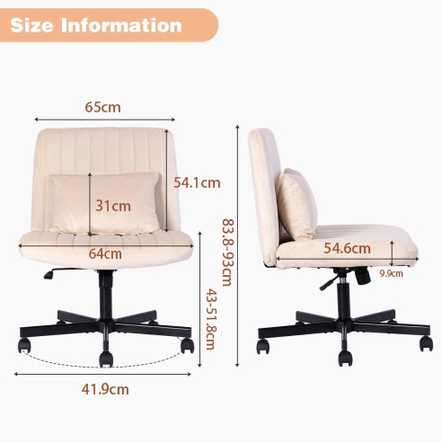 Sedia da ufficio ergonomica beige in tessuto, regolabile in altezza con ruote