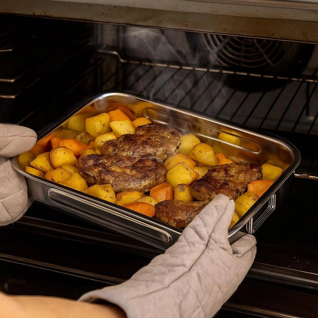 Set di teglie da forno in acciaio inossidabile, composto da 2 pezzi (30x20 cm + 40x30 cm), con maniglie pieghevoli