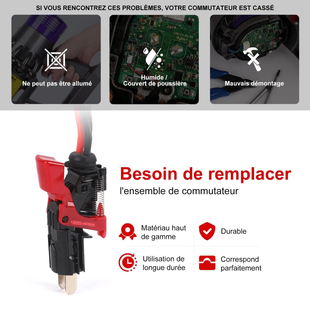 Set di interruttori di sicurezza per aspirapolvere Dyson V10 SV12, colore rosso, materiale plastico