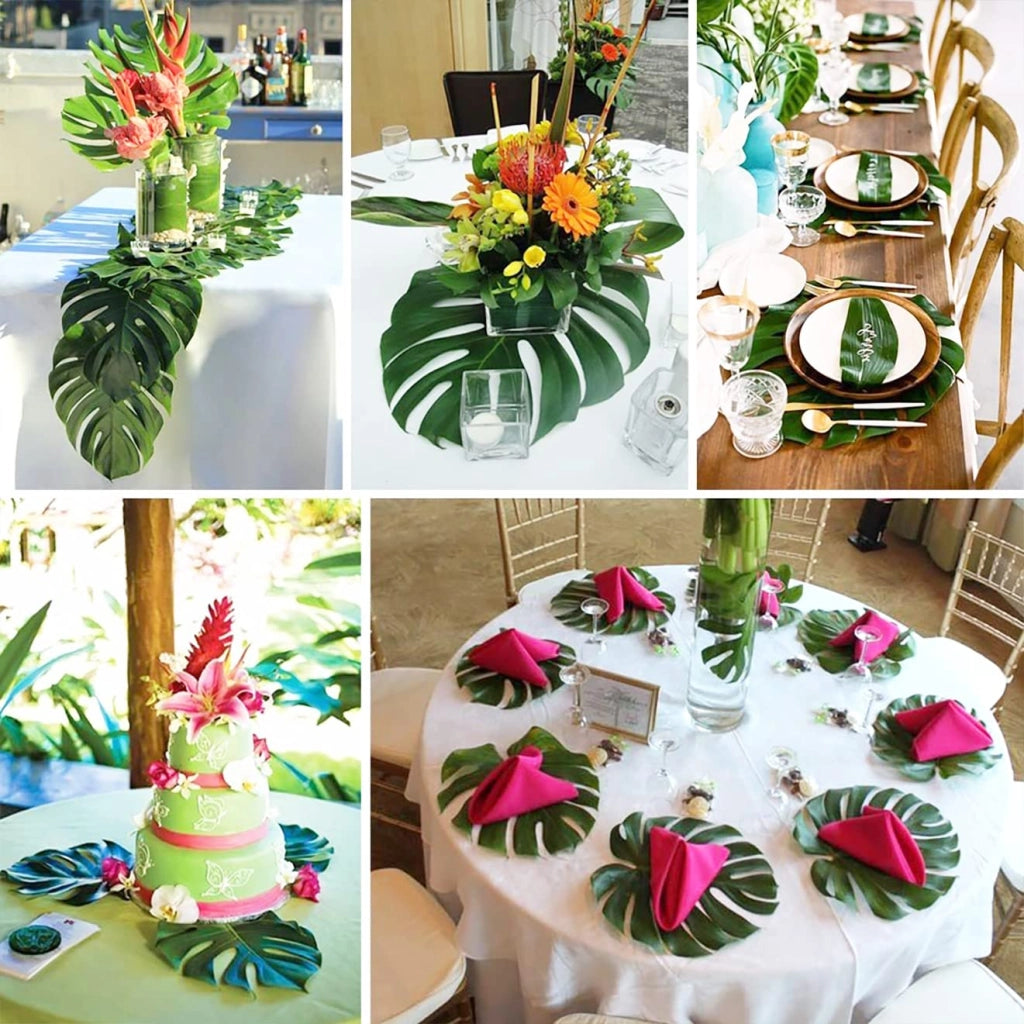 Fogliame artificiale di Monstera, 78 pezzi, 8 varietà, decorazioni tropicali
