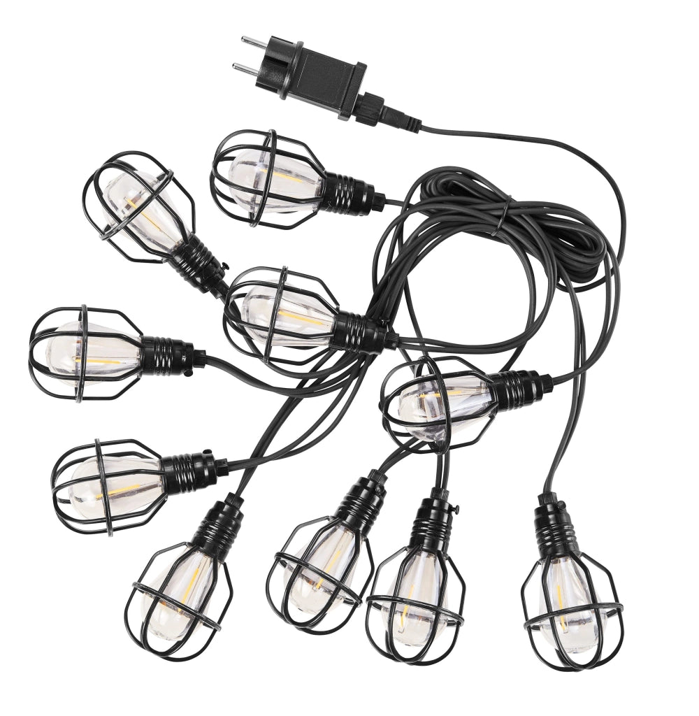 Catena luminosa, 10 LED, colore nero, grado di protezione IP44, cavo di 3 metri, con timer