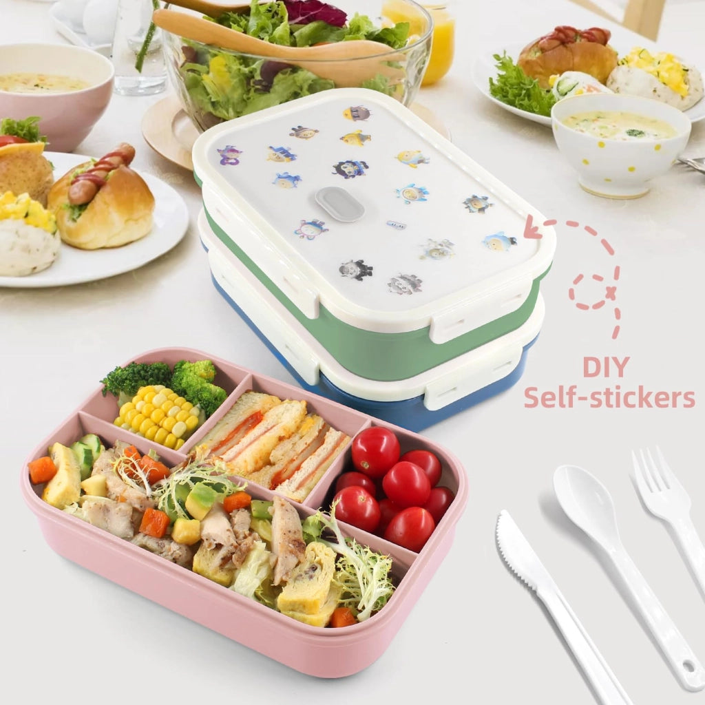 Contenitore per alimenti Bento, capacità 1400 ml, con 4 scomparti, a prova di perdite, senza BPA, colore rosa