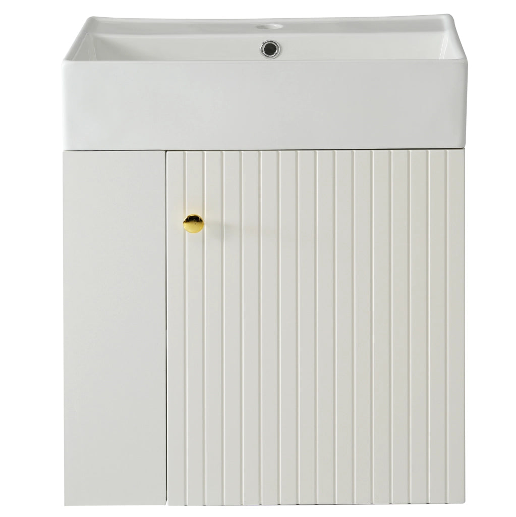 Mobile bagno sospeso bianco con lavabo in ceramica lucida 55 cm, design compatto per piccoli spazi