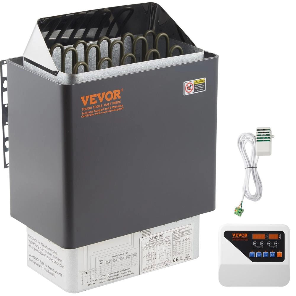Stufa Elettrica per Sauna 9KW 380V-415V in Acciaio Inox Riscaldatore con Controllore Esterno per Uso Domestico e Spa 9-13m³