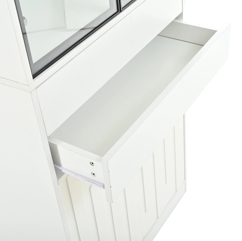 Vetrina alta con LED Bluetooth, 4 ante e 2 cassetti, 70 x 34 x 180 cm, bianca