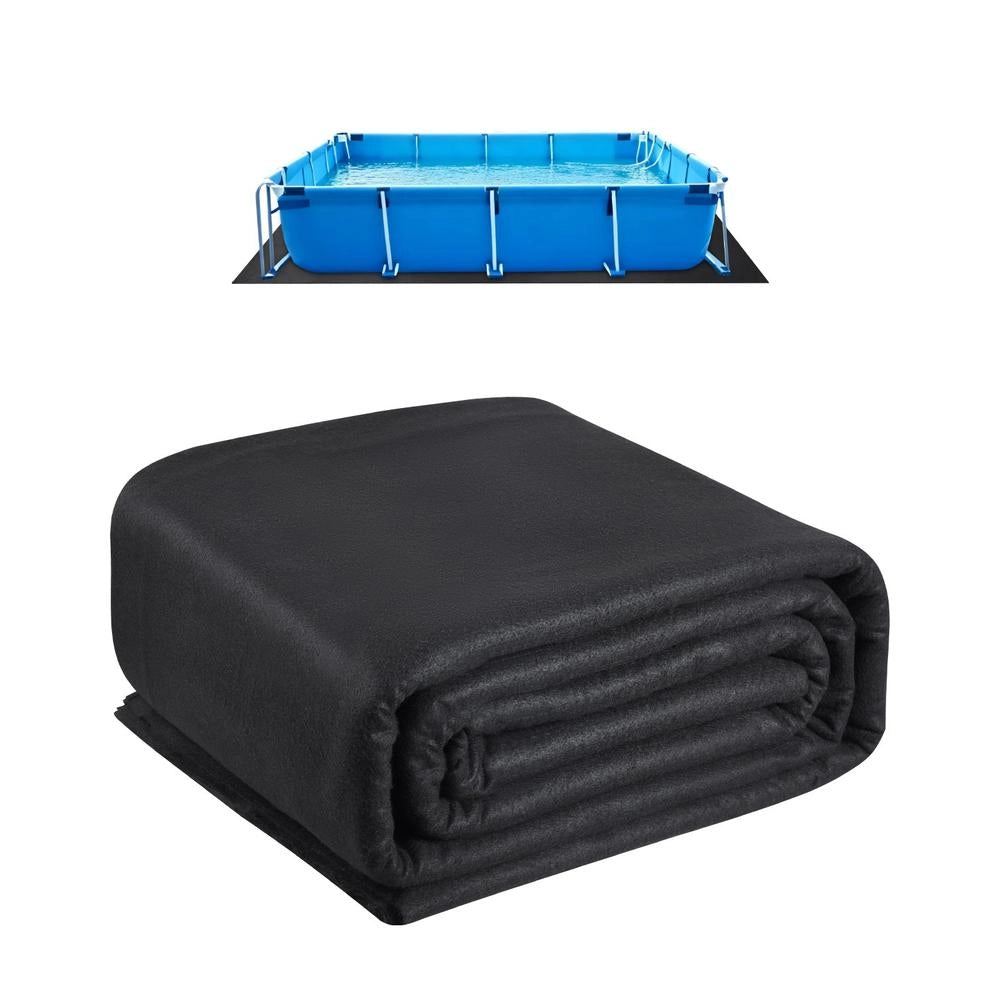 Tappetino per piscina fuori terra 1632RE in geotessile nero, telo sottofondo protettivo rettangolare resistente per giardino, 488 x 975 cm