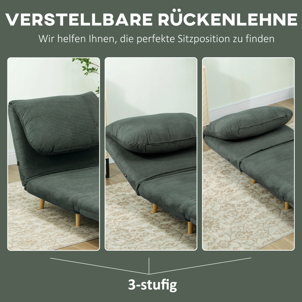 Poltrona letto pieghevole con schienale regolabile a 3 posizioni in poliestere verde 83 × 89 × 82 cm