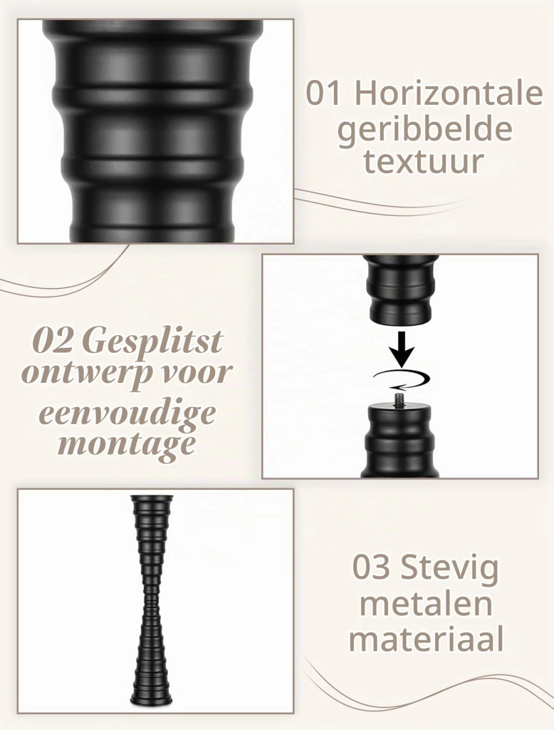 Vaso da pavimento in metallo, 66 cm, nero, stabile e dal design elegante, ideale per piante ornamentali come il pampas