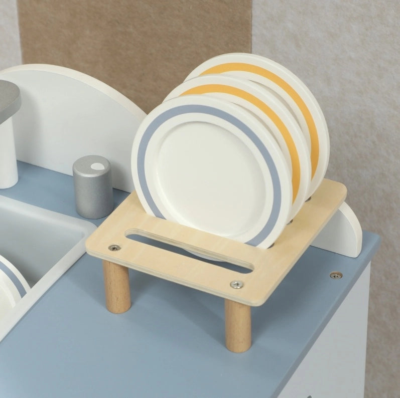 Cucina giocattolo con lavello e 32 accessori, blu