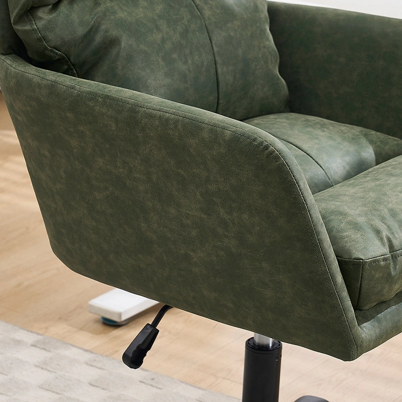 Sedia da ufficio in similpelle PU verde con struttura in metallo e seduta imbottita