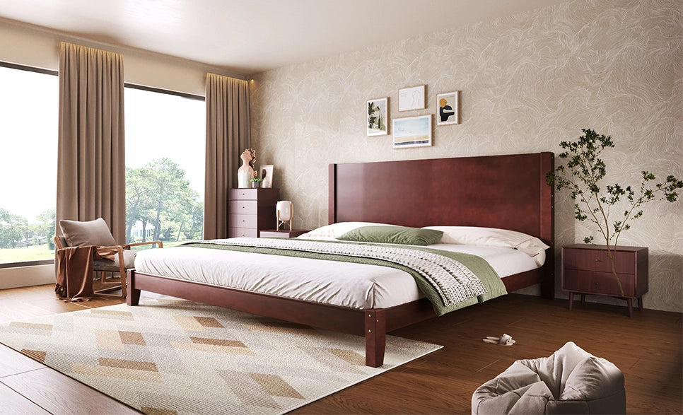Letto piattaforma 180x200 cm con testiera e rete a doghe, marrone