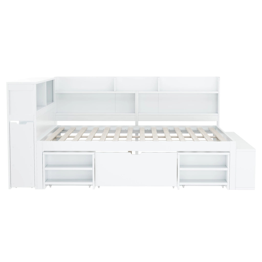 Letto per bambini 140x200 cm con cassetti; libreria e armadio contenitore; bianco