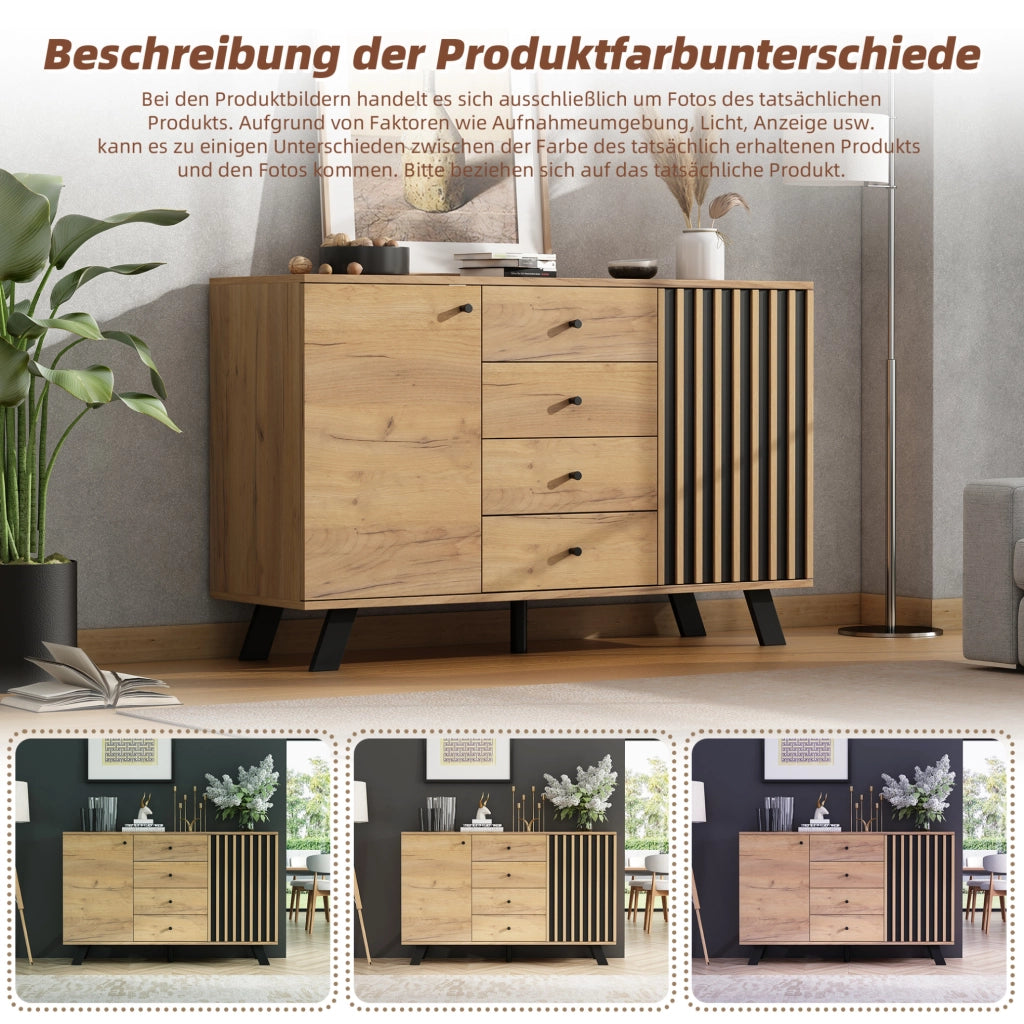 Set credenza e mobile TV; 120 × 38 × 75 cm e 150 × 38 × 44 cm; naturale e nero