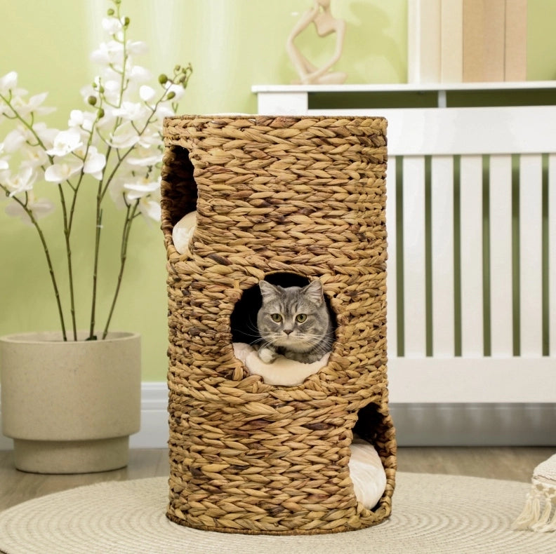 Tonneau per gatto 40 x 73 cm in giacinto d'acqua marrone con cuscini