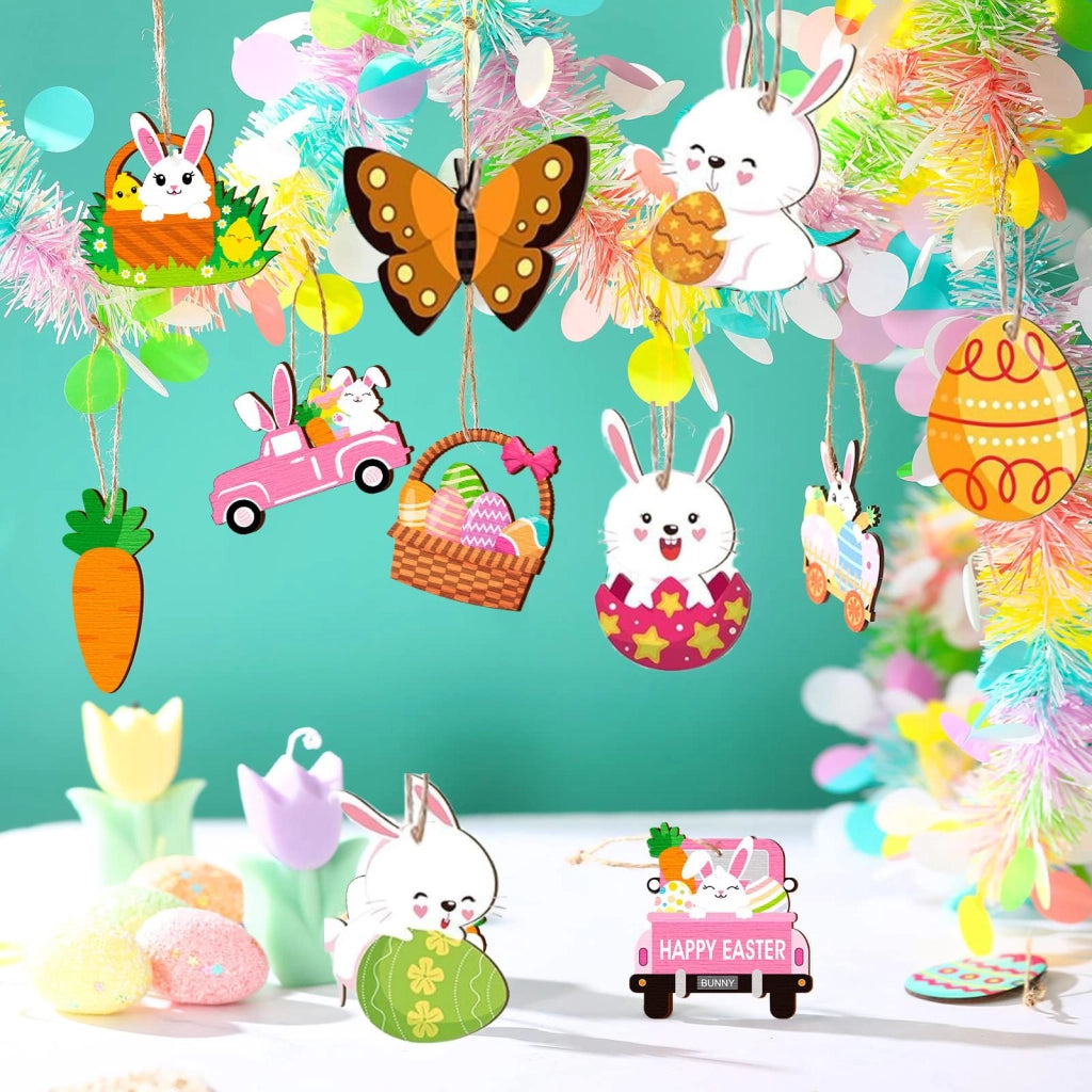 24 uova di legno per Pasqua, da appendere – decorazioni colorate per la primavera e Pasqua