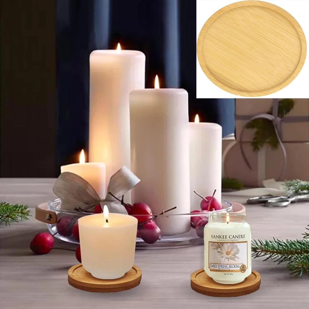 Sottobicchieri per candele in bambù, confezione da 2, forma rotonda, diametro 9 cm