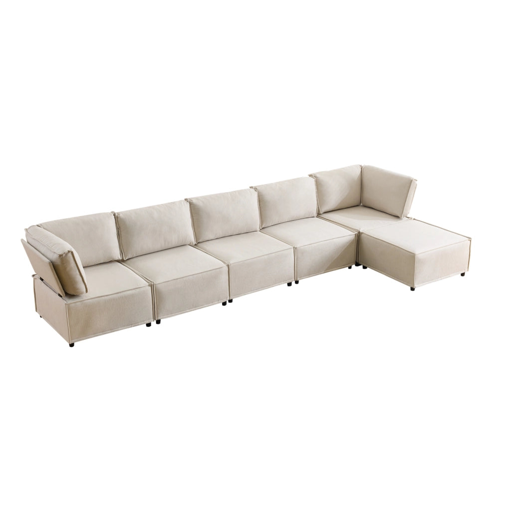 Divano modulare ULEVR 308x152x77 cm, 6 moduli combinabili in configurazione L, U o letto, beige