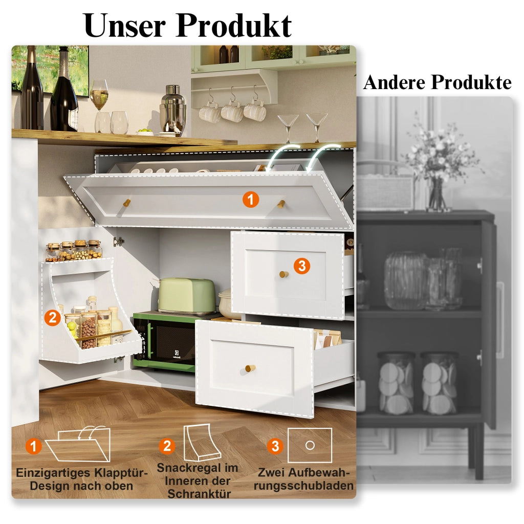 Tavolo da bar estensibile 138–204 × 39 × 105 cm con contenitore MDF bianco piano girevole a 360 gradi