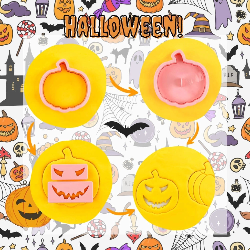 Set di 13 formine per biscotti a tema Halloween, in 3D, a forma di zucca, realizzate in ABS