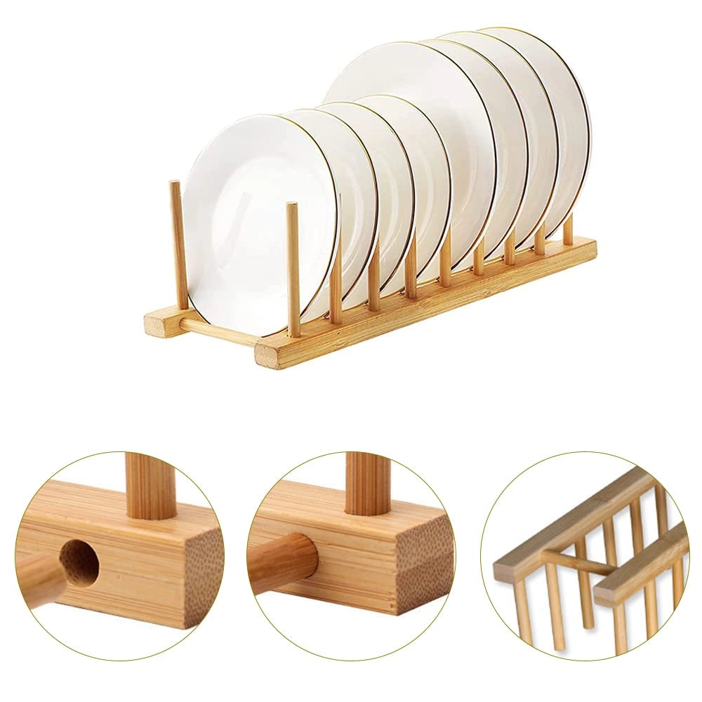 Set di 2 supporti per scolatura in bambù, con 4 e 8 fessure, salvaspazio